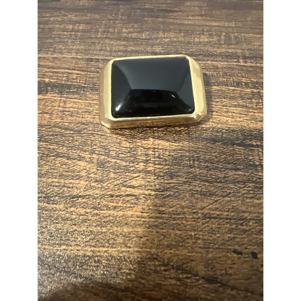 Signed Napier Gold Tone Brooch Pin Faux Black Onyx Art Deco Estate Classic - Picture 2 of 5